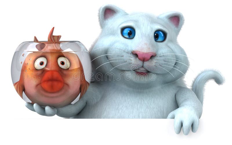 Cat and Fish 3D Illustration Stock Illustration Illustration of cartoon, water 118421625