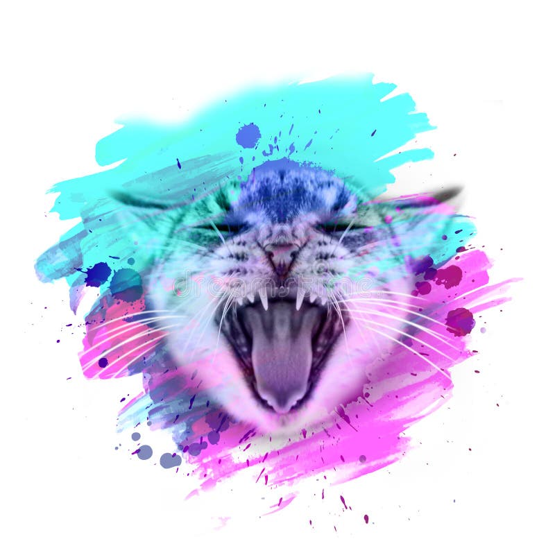 Cat Head with Creative Abstract Elements on White Background Stock