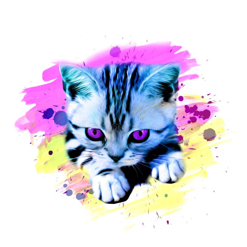 Cat Head with Creative Abstract Elements on White Background Stock