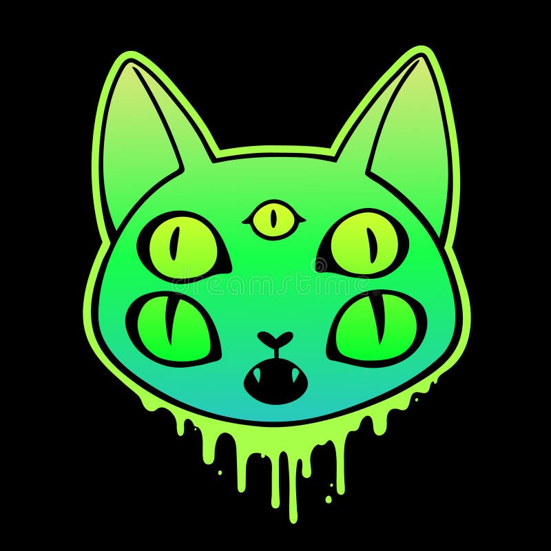 Cat Head with Five Eyes and Dripping Drops Stock Vector Illustration