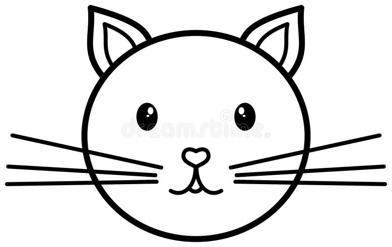 Cat Head Outline Icon. Black and White Vector Illustration of Kitty ...