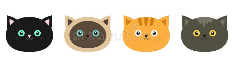 Lying Cat Icon Set. Siamese, Red, Black, Orange, Gray Color Cats in Flat  Design Style Stock Vector - Illustration of funny, flat: 74227785