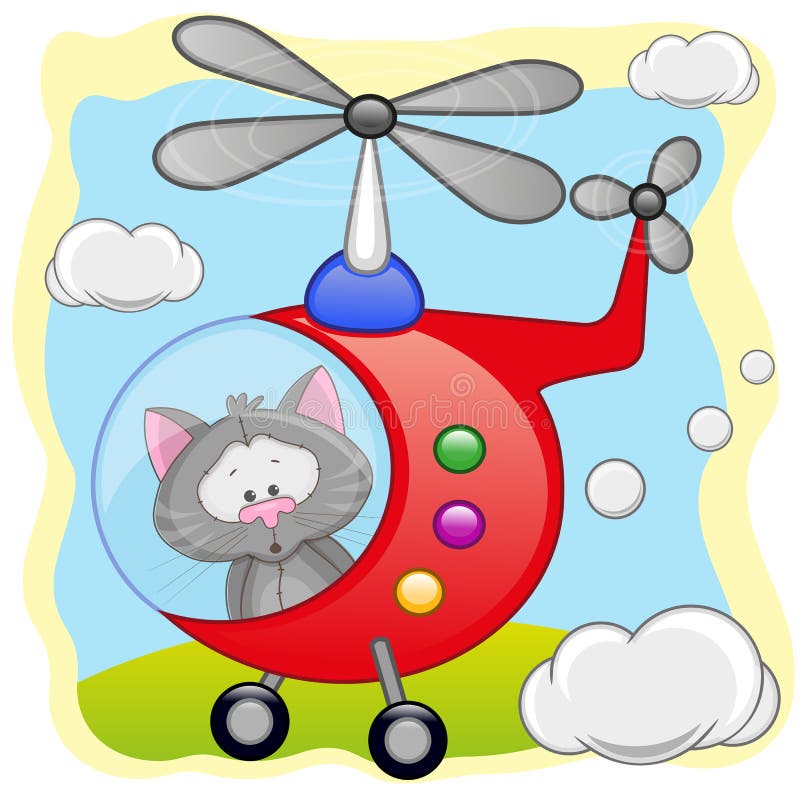 Cat in helicopter stock vector. Illustration of card 43297509