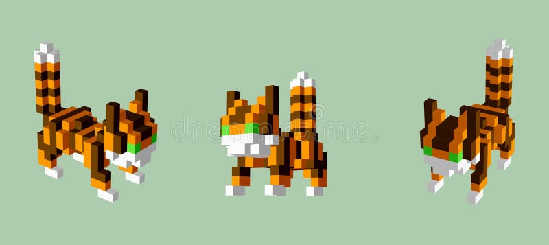 Cat icons 3D pixel art for design project royalty free illustration