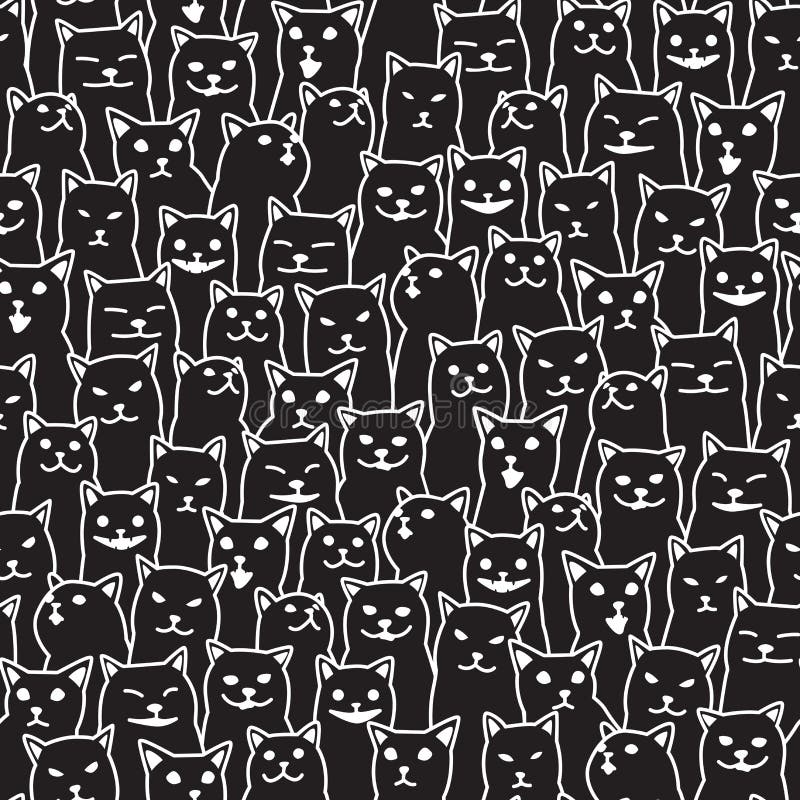 Cat Kitten Breed Doodle Vector Seamless Pattern Isolated Wallpaper  Background Black Stock Vector - Illustration of calico, fabric: 113587412