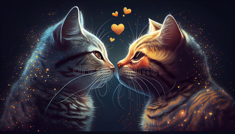 The Cats are Kissing. Icon for the Day of Lovers Stock