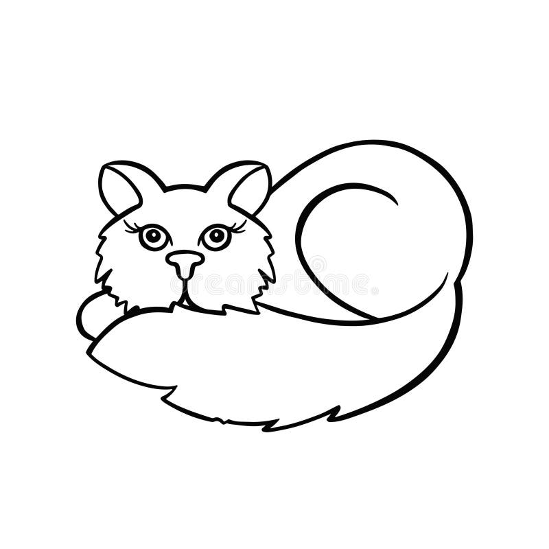 Cat Lying Face Down. Line Drawing on White Background Stock Vector