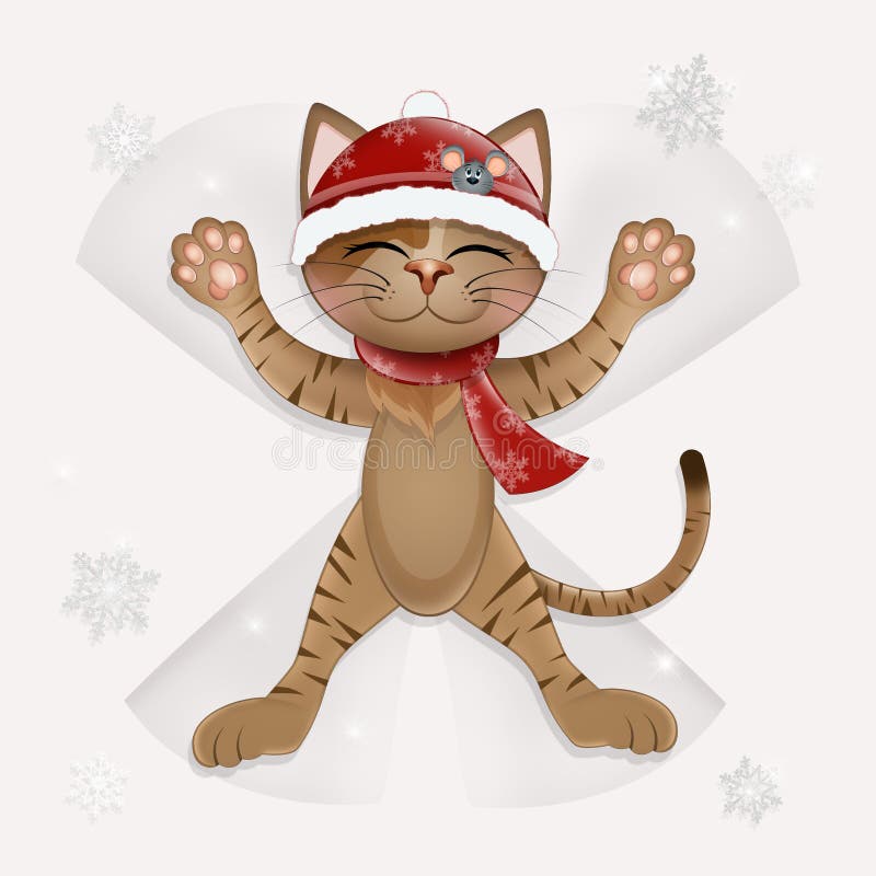 Cat makes snow angel stock illustration. Illustration of animal 241939855