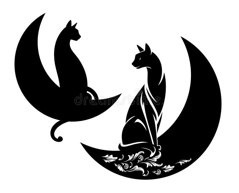 Scrapbooking Eps Cat Crescent Moon Vector Clipart Outline And Silhouette