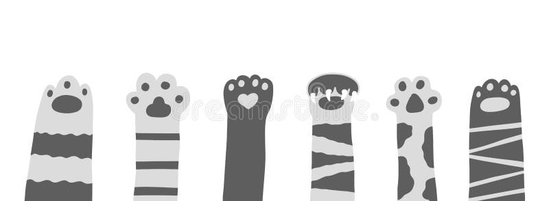 Cat paw sinmpe doodle hand drawn set. Cartoon vector funny meow kitty concept