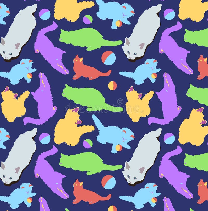 Group of Cute Cats for Wallpaper and Graphic Designs. 2D Illustration Stock Illustration
