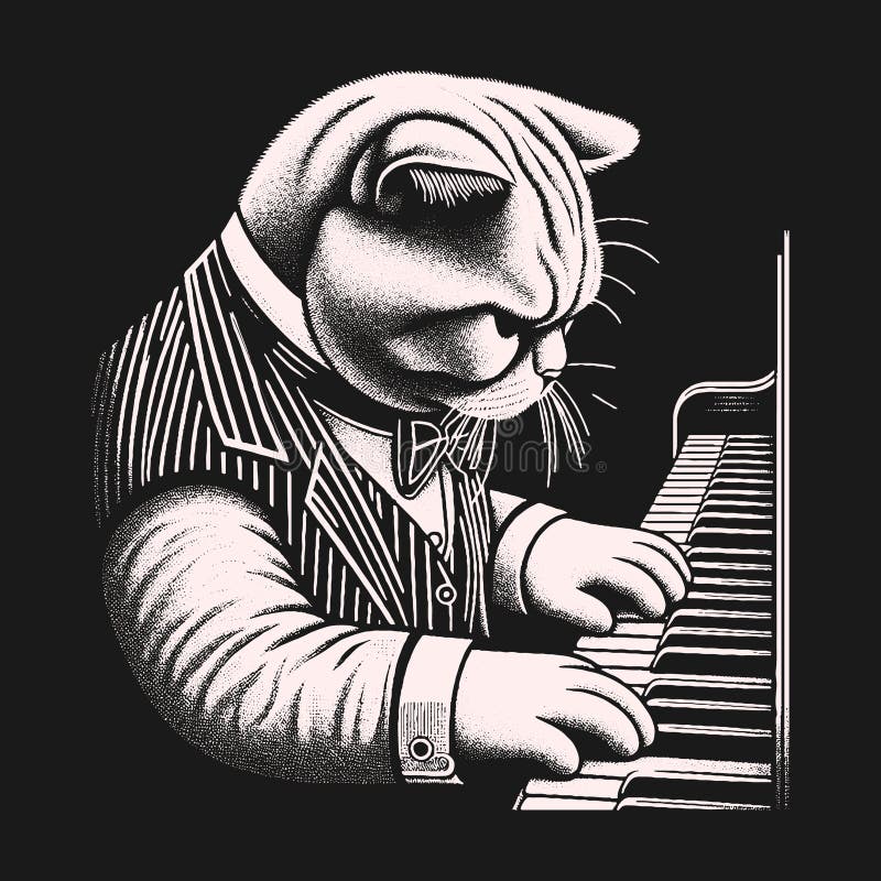 Cat Playing Piano Stock Illustrations – 344 Cat Playing Piano