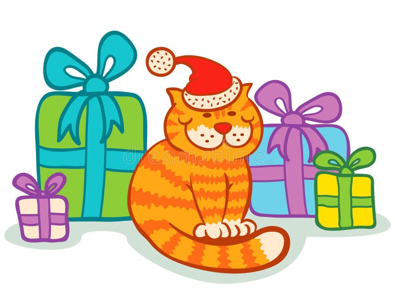 Cat and presents stock illustration