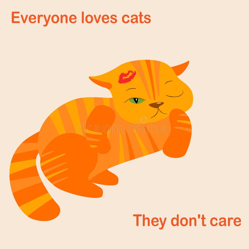 Cat is a pet, red and striped. Funny cartoon cute fat sloth illustrations