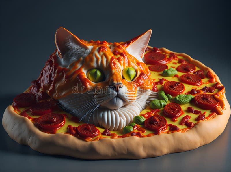 Cat S Head in the Form of Pizza. a Lot of Cheese. AI Generated Stock