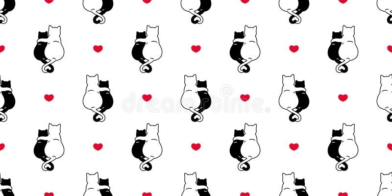 Cat seamless pattern valentine heart kitten vector scarf isolated repeat background tile wallpaper cartoon illustration doodle des