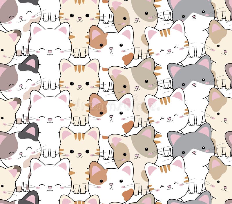 Cat Seamless Pattern on White Background Vector Illustration Stock ...