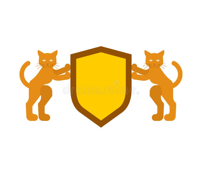Cat and Shield Heraldic Symbol. Pet for Coat of Arms Stock Vector