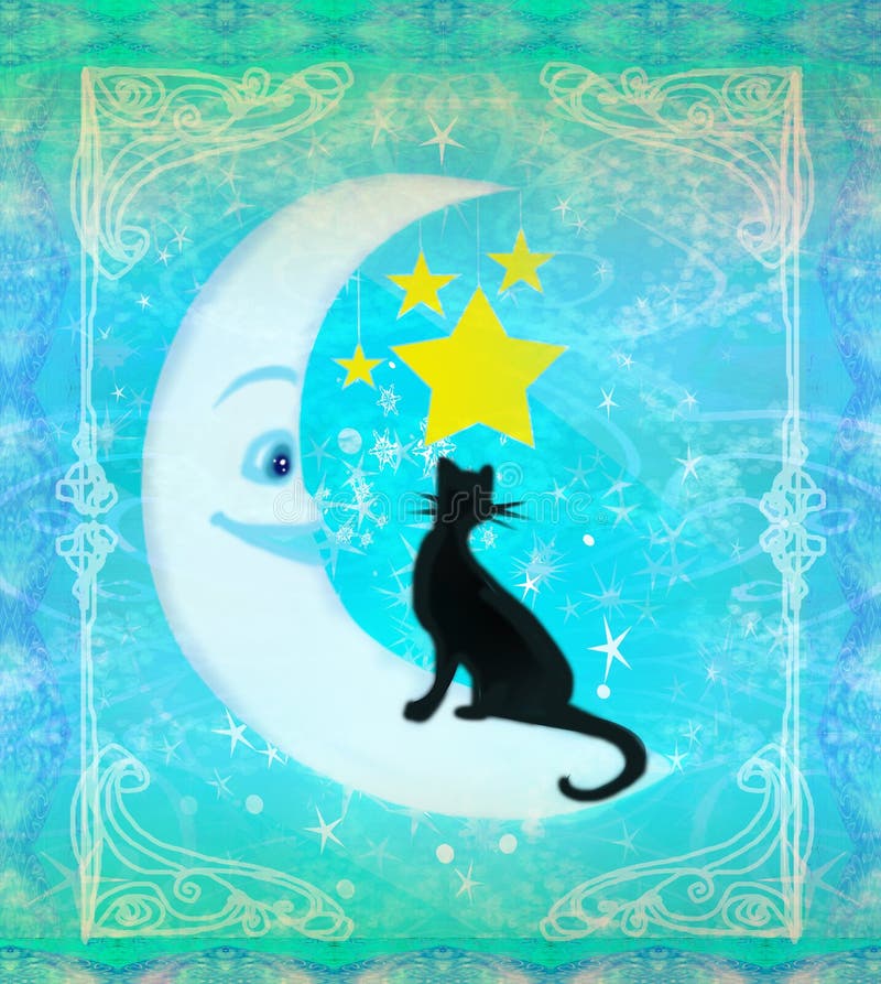 Cat Sitting On The Moon Stock Illustration Illustration Of Celebration