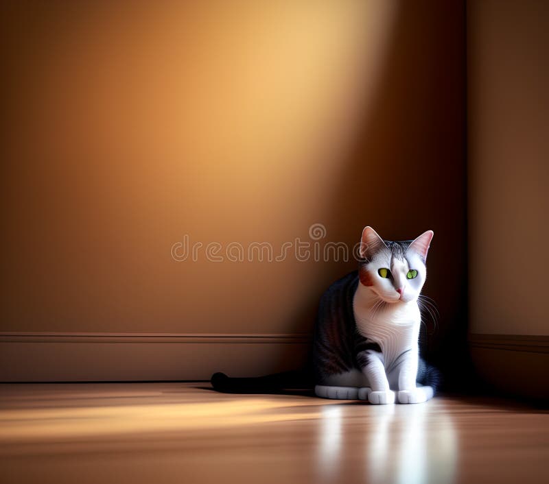 Cat Sitting in Quiet Place, Generative AI Illustration Stock