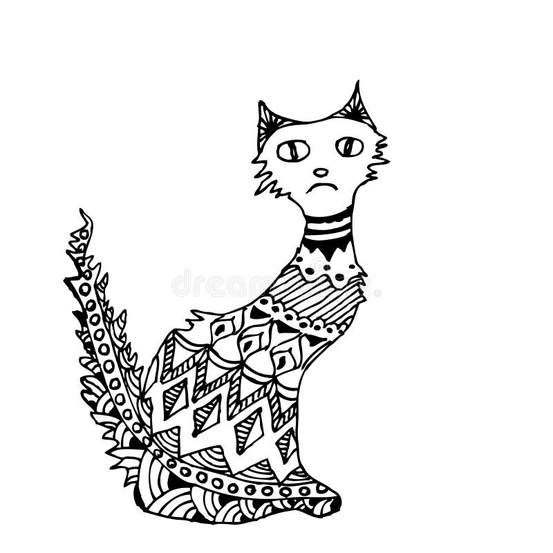 Cat Sitting Zentangle Stylized, Vector, Illustration, Pattern, Freehand ...