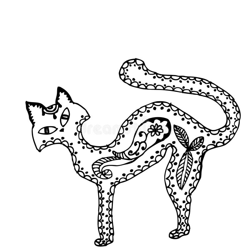 Cat Sitting Zentangle Stylized, Vector, Illustration, Pattern, Freehand ...