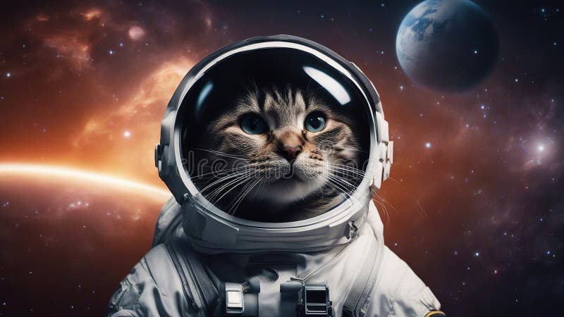 cat in space Cat astronaut in space on background of the globe and a black hole.