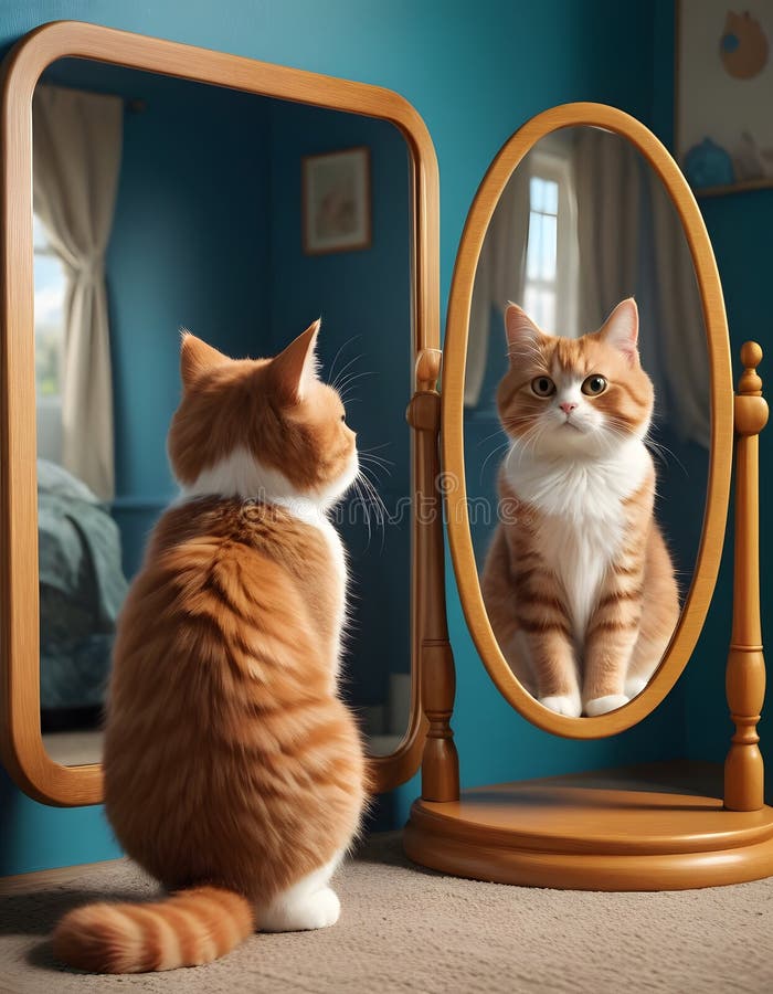 Cat Studies Mirror Twin AI Generative stock images