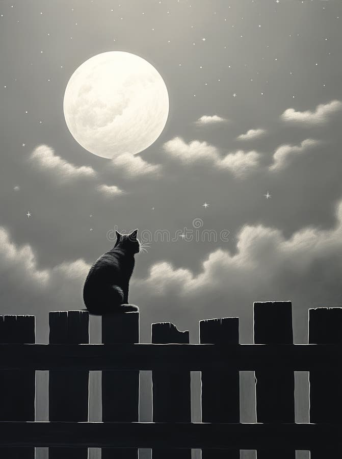 Cat on top of fence under cloudy sky. AI Generative.