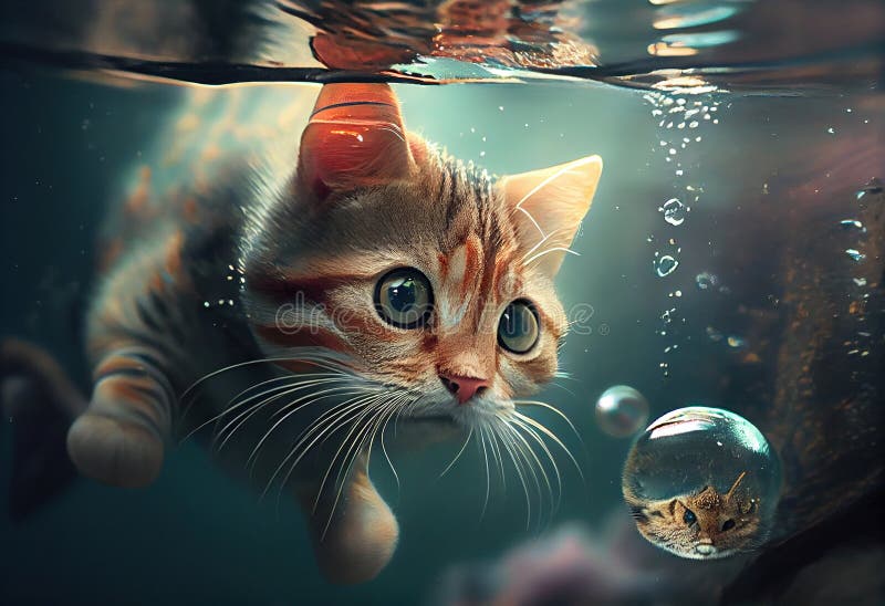 Cat underwater. stock photo. Image of water, summer 282240320