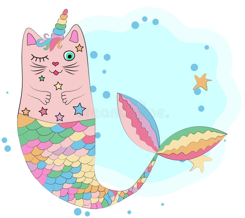 Cat Unicorn with a Mermaid S Tail in the Colors of the Rainbow Stock ...