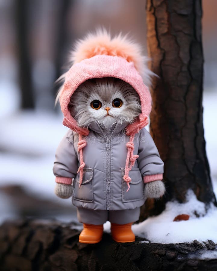 cat in puffer jacket drawing