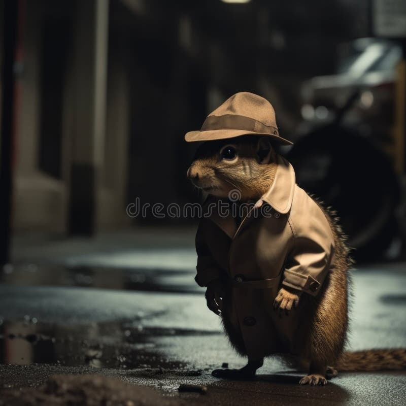 A Cat Wearing a Hat and Trench Coat. Generative AI Image. Stock