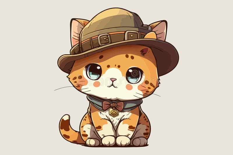 Cat Wearing a Hat Vector Illustration Stock Vector Illustration of