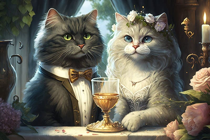 Cat Wedding illustration generative ai royalty free stock photo