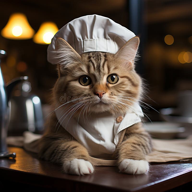 funny cat in a chef hat cooking food in the kitchen Generative AI 22081114  Stock Photo at Vecteezy