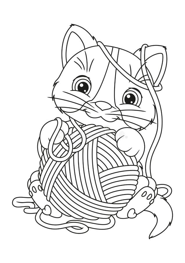 Download Cat With Yarn Ball Coloring Page Stock Vector ...