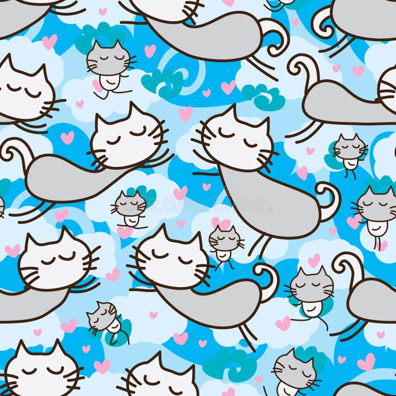 Cat Zen Fly Seamless Pattern Stock Vector - Illustration of angel ...