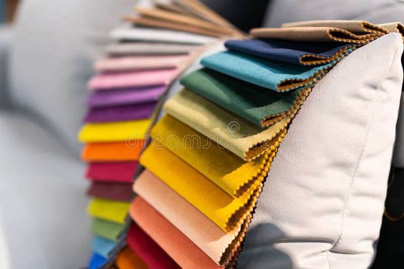 Catalog of Multicolored Fabric Samples. Textile Industry Background