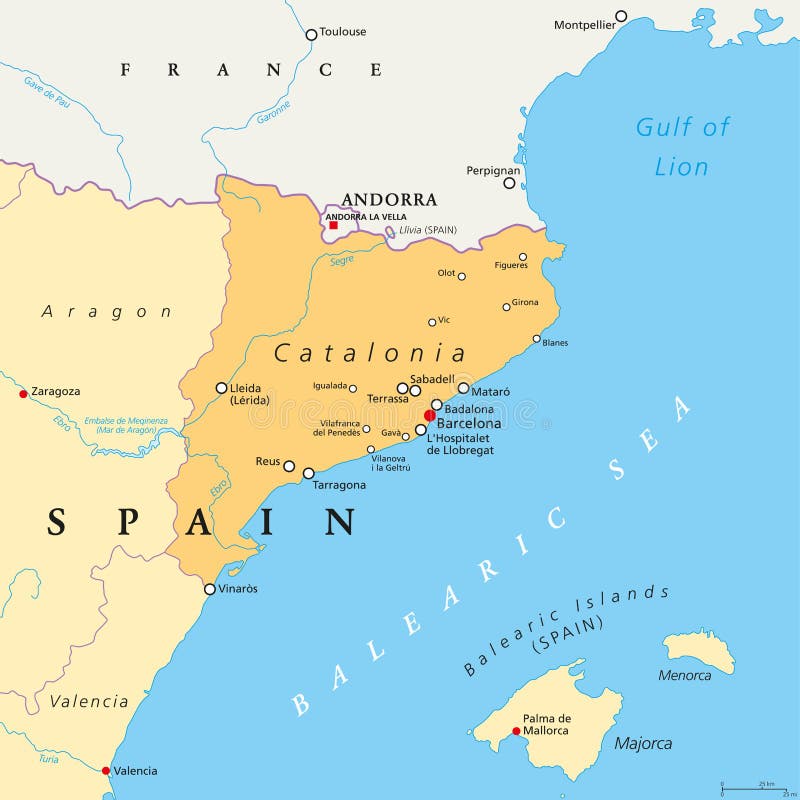 Catalonia Autonomous Community of Spain Political Map Stock Vector ...