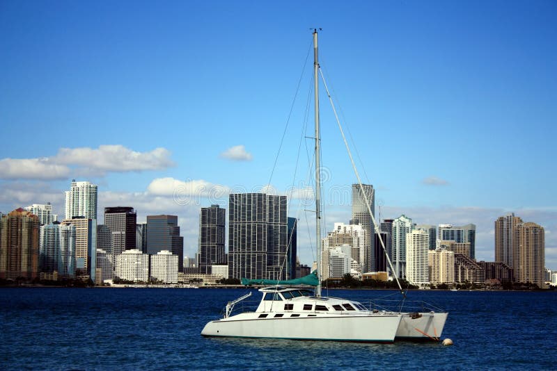 Catamaran and Miami Skyline