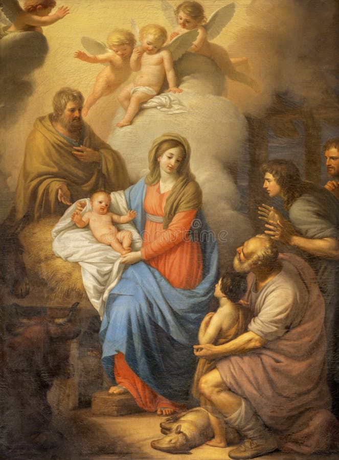 CATANIA, ITALY - APRIL 7, 2018: The painting of Nativity in church Chiesa di San Placido  by Stefano Tofanelli 1750 - 1812