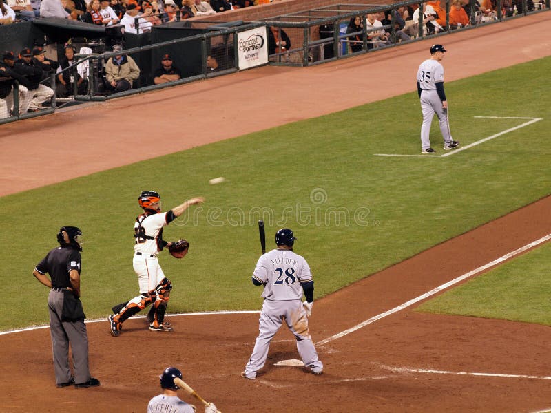 Catcher Buster Posey Throws Ball Back To Pitcher Editorial Photography