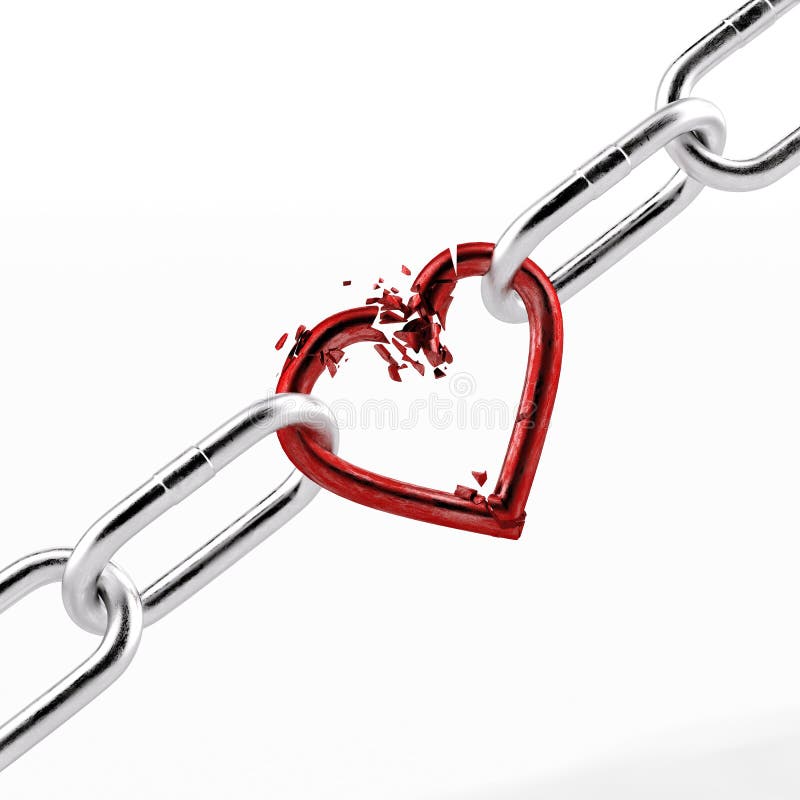 Catena rotta con l'elemento rosso del cuore fotografia stock libera da diritti