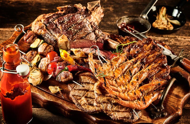 Catered barbecue meat served on table stock image Catered barbecue meat served on table stock image