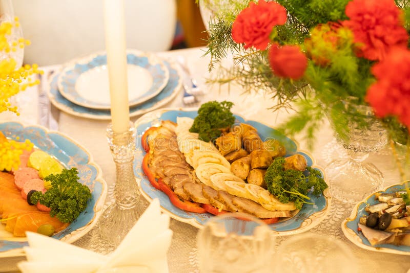 Catering Service. Snacks for Guests on the Table. Stock Photo - Image