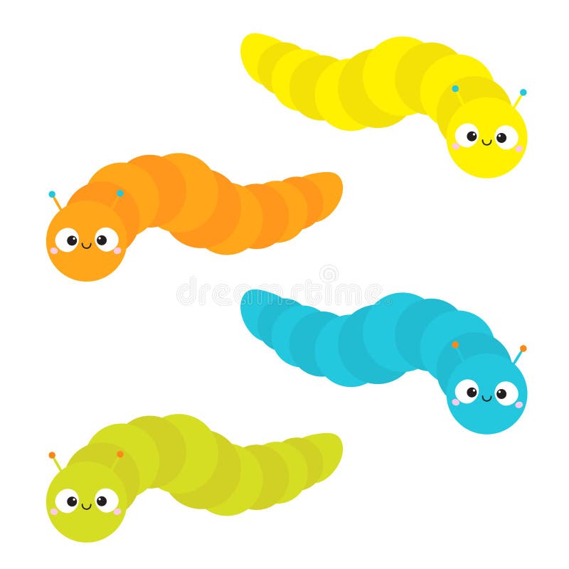 Caterpillar insect icon set. Baby collection. Crawling catapillar bug. Cute cartoon funny character. Smiling face. Flat design. Co