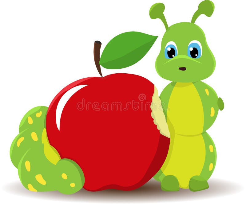 Caterpillar worm con la mela rossa Illustrazione divertente del bambino Isolato su priorità bassa bianca illustrazione di stock Caterpillar worm con la mela rossa Illustrazione divertente del bambino Isolato su priorità bassa bianca illustrazione di stock