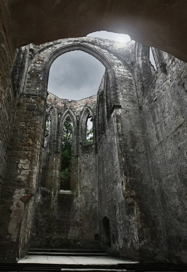 Mysterious view of old ruin cathedral