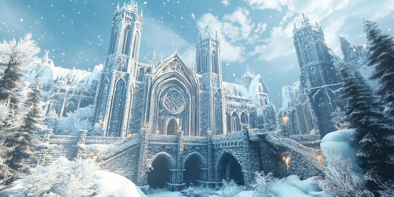 A Cathedral Built from Enchanted Ice That Glows for Magical, Winter, or Fantasy Design Projects vector illustration